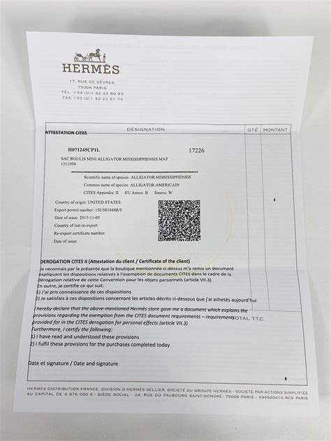 hermes ostrich cites certificate